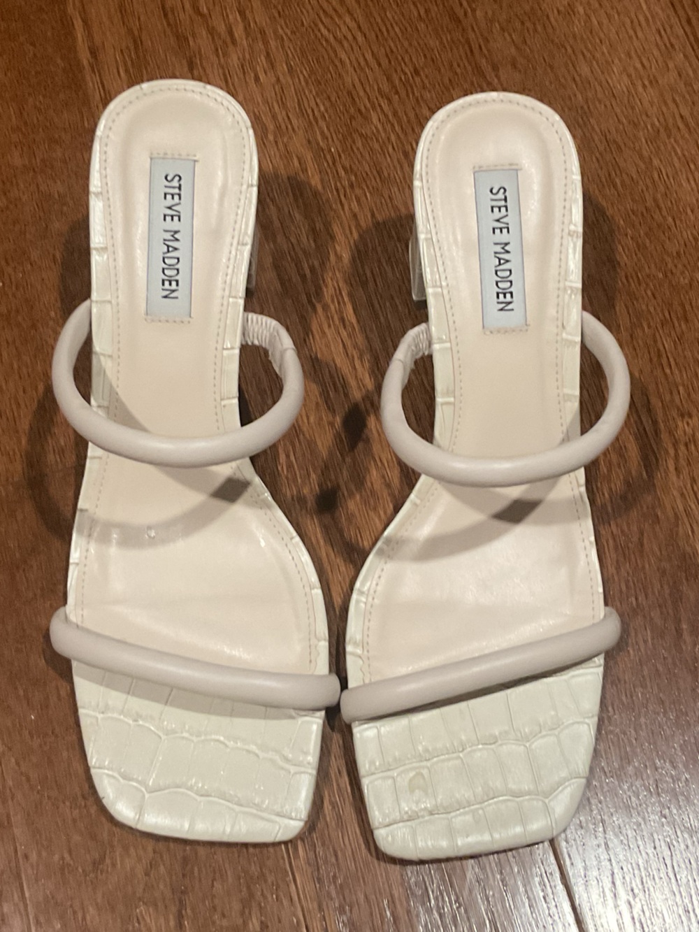 Steve Madden Cream Croc-Embossed Double-Strap Slide Heels Size 8 NWOT